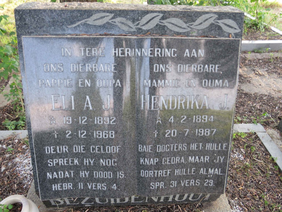 BEZUIDENHOUT Eli A.J. 1892-1968 & Hendrika J. 1894-1987