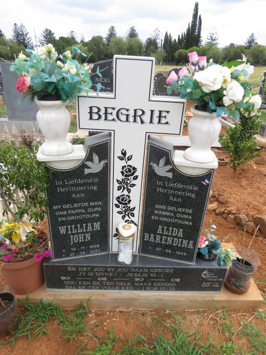 BEGRIE William John 1938-2021 & Alida Barendina 1943-