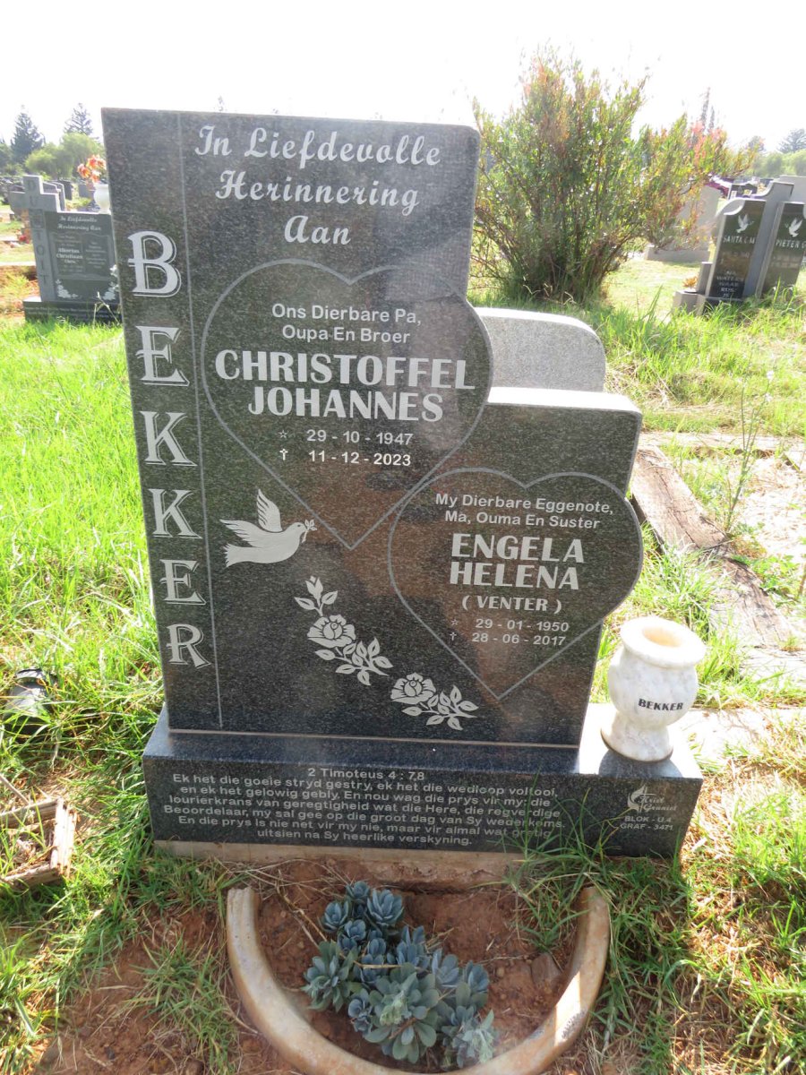 BEKKER Christoffel Johannes 1947-2023 & Engela Helena VENTER 1950-2017