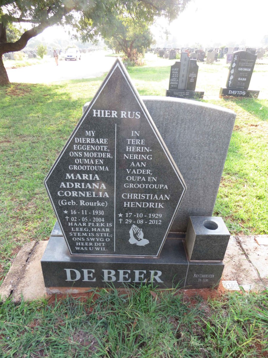 BEER Christiaan Hendrik, de 1929-2012 & Maria Adriana Cornelia ROURKE 1930-2004