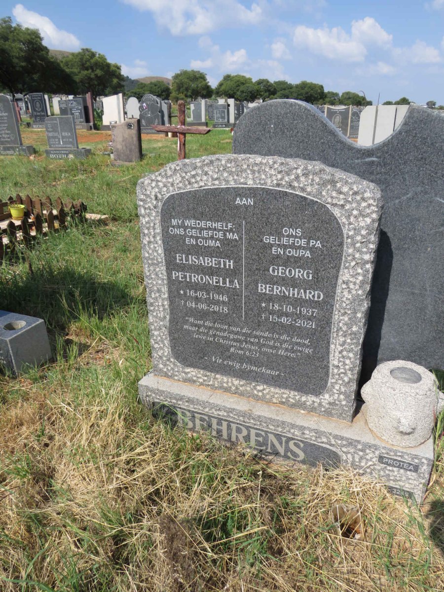 BEHRENS Georg Bernhard 1937-2021 & Elisabeth Petronella 1946-2018