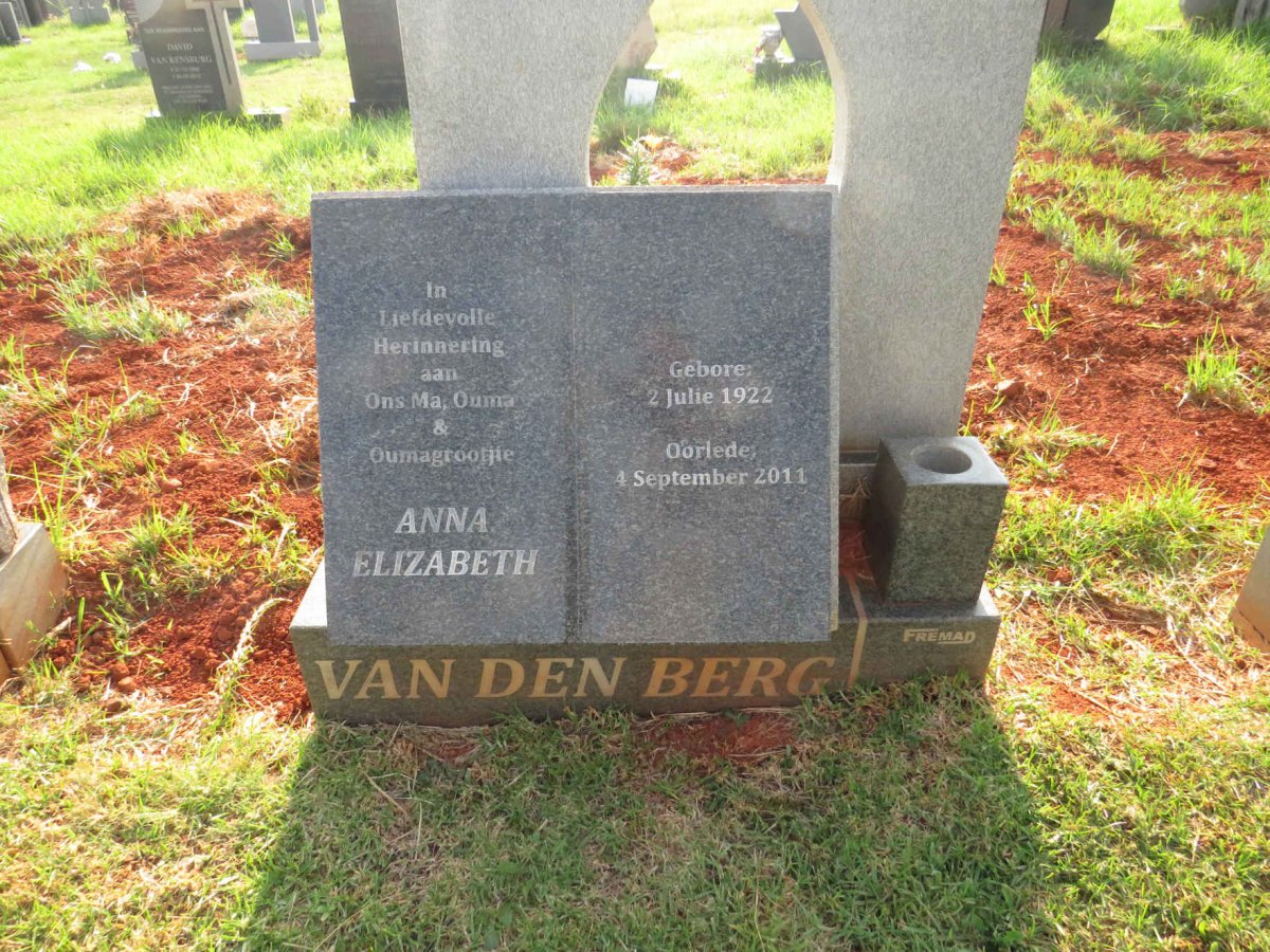 BERG Anna Elizabeth, van den 1922-2011