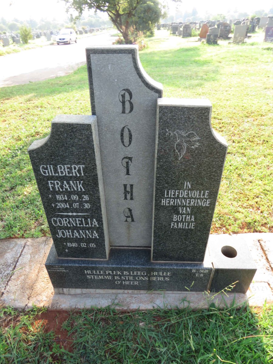 BOTHA Gilbert Frank 1934-2004 & Cornelia Johanna 1940-