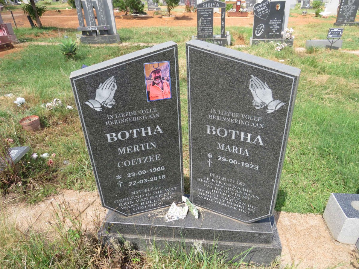BOTHA Mertin Coetzee 1966-2018 & Maria 1973- 