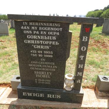 BOTHMA Cornelius Christoffel 1933-1999 & Shirley Isobel 1935-2021
