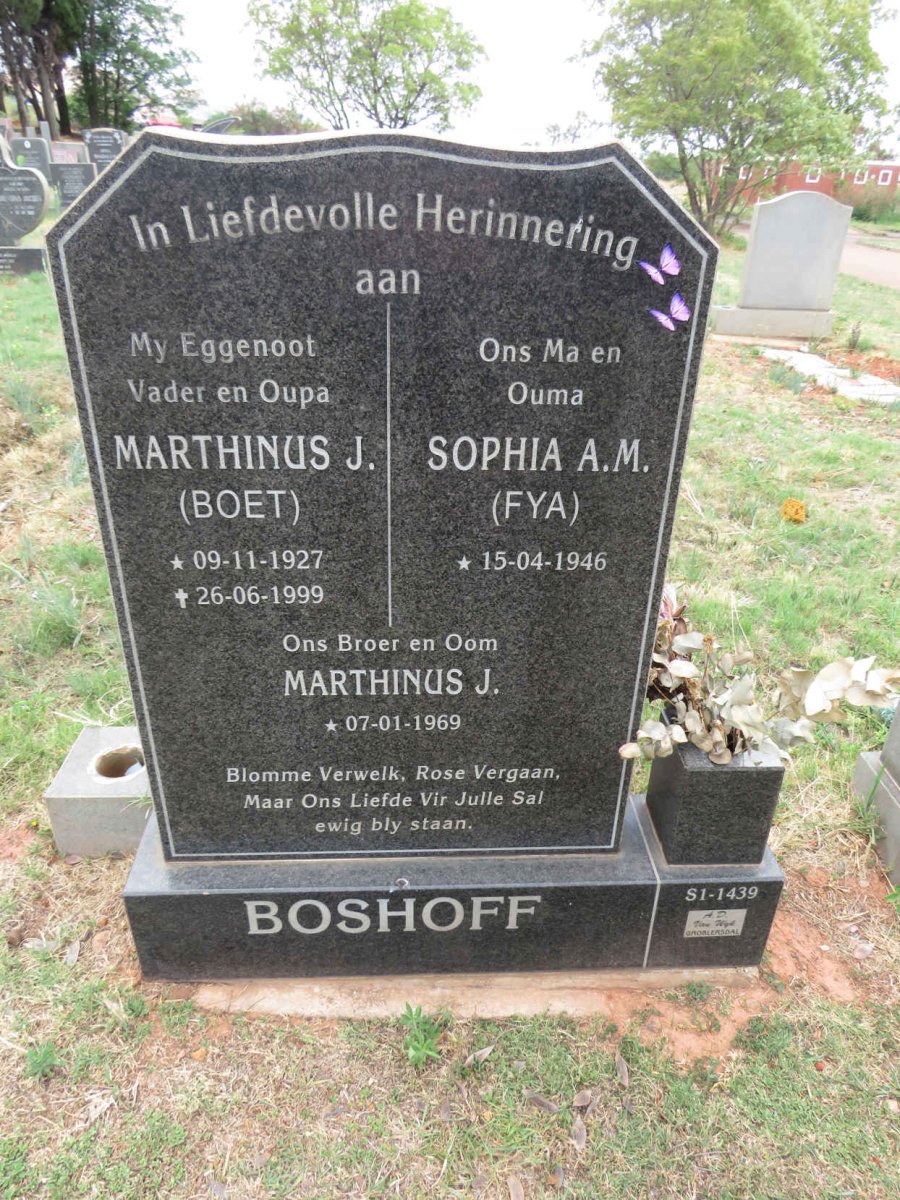 BOSHOFF Marthinus J. 1927-1999 & Sophia A.M. 1946- :: BOSHOFF Marthinus J. 1969- 