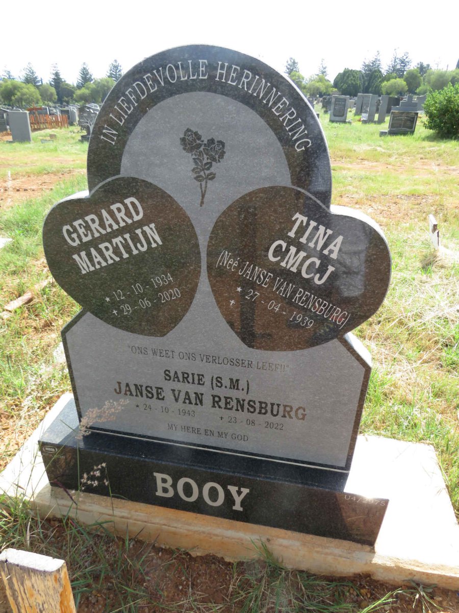 BOOY Gerard Martijn 1934-2020 & C.M.C.J. JANSE VAN RENSBURG 1939- :: JANSE VAN RENSBURG S.M. 1943-2022