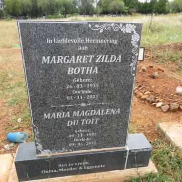 BOTHA Margaret Zilda 1935-2021 :: DU TOIT Maria Magdalena 1953-2022