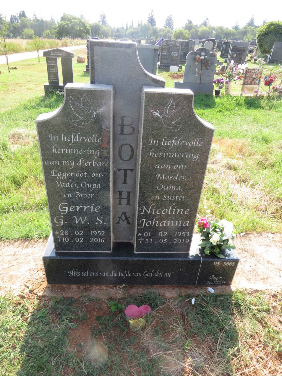 BOTHA G.W.S. 1952-2016 & Nicoline Johanna 1953-2019