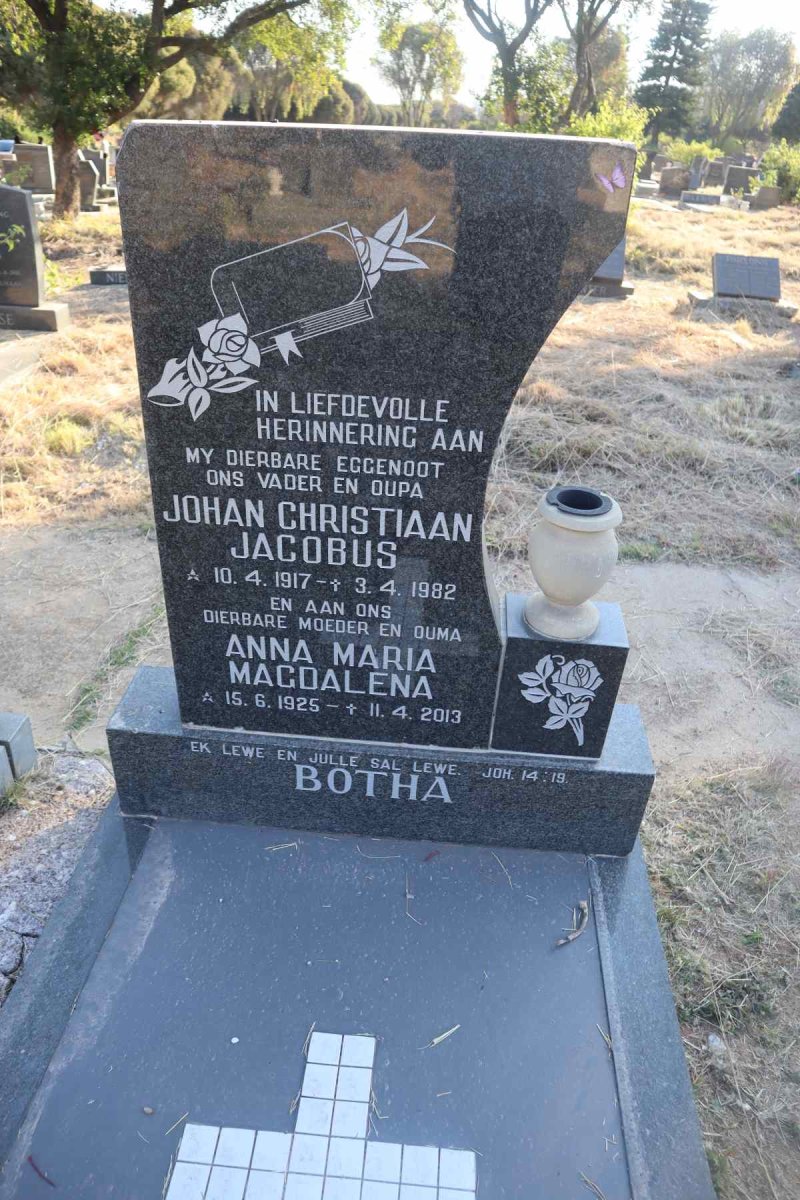 BOTHA Johan Christiaan Jacobus 1917-1982 & Anna Maria Magdalena 1925-2013