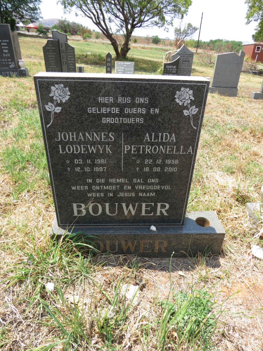 BOUWER Johannes Lodewyk 1961-1997 & Alida Petronella 1958-2010