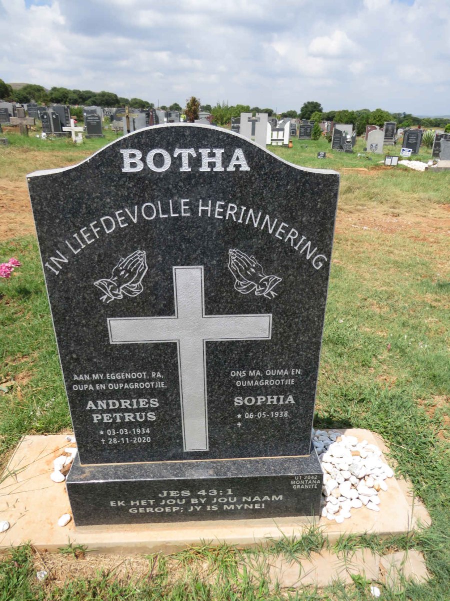 BOTHA Andries Petrus 1934-2020 & Sophia 1938-