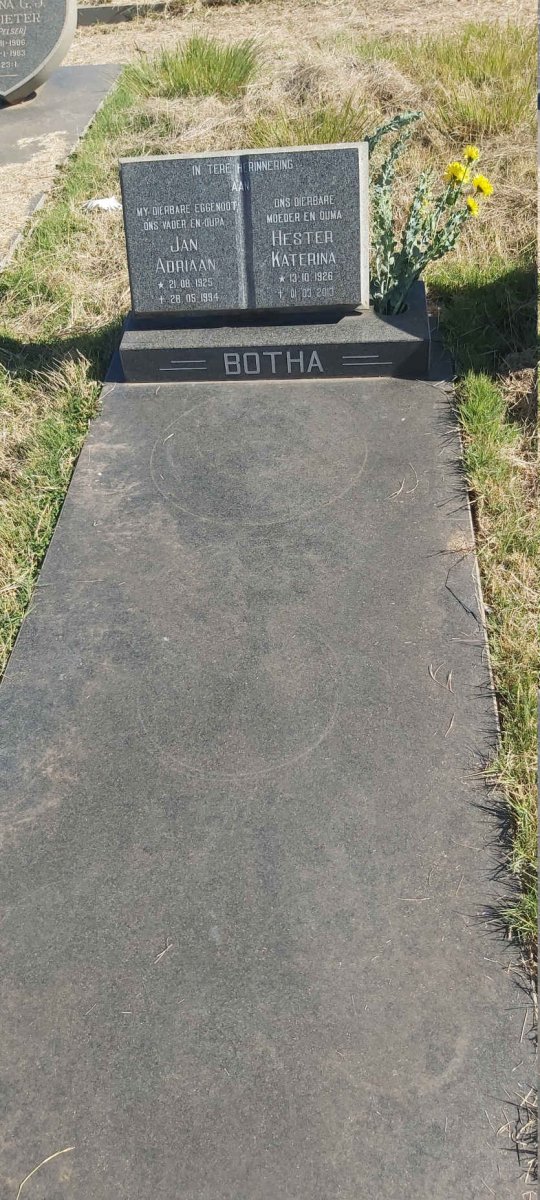 BOTHA Jan Adriaan 1925-1994 &amp; Hester Katerina 1926-2010
