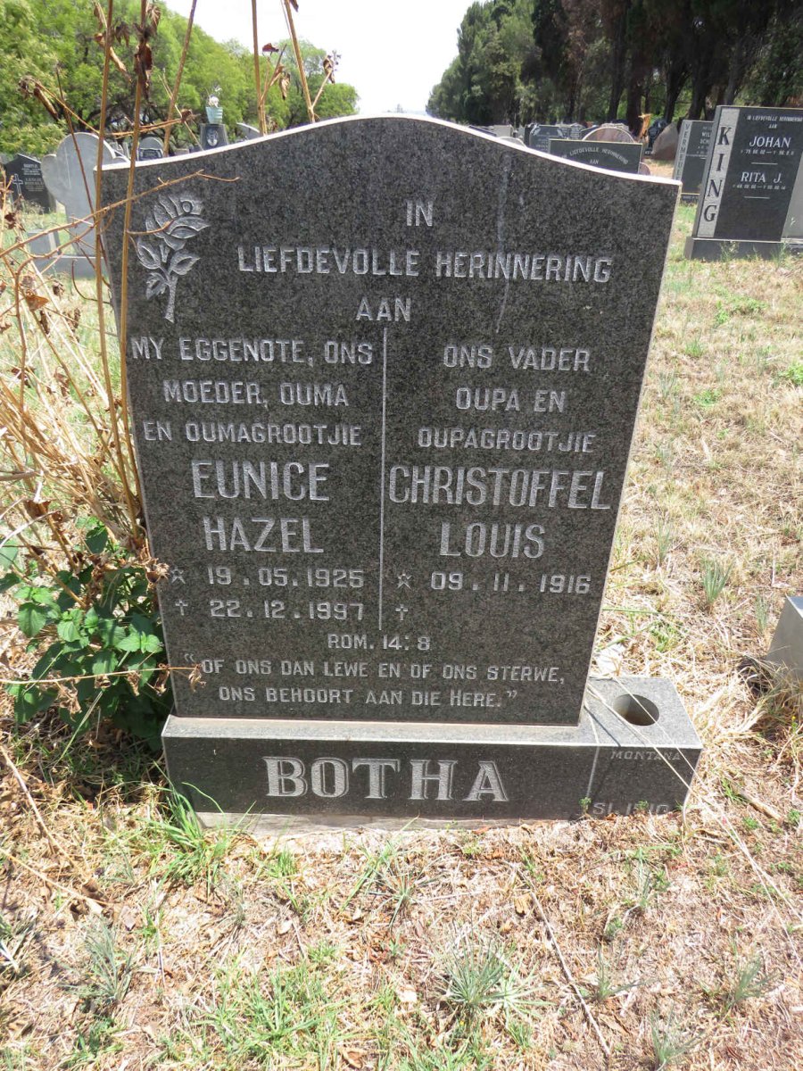 BOTHA Christoffel Louis 1916- & Eunice Hazel 1925-1997