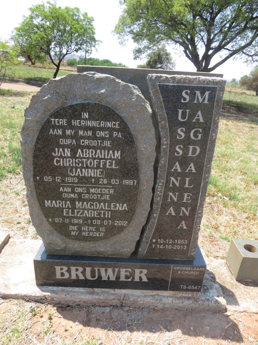 BRUWER Jan Abraham Christoffel 1919-1997 & Maria Magdalena Elizabeth 1919-2012 :: BRUWER Sussanna Magdalena 1953-2013