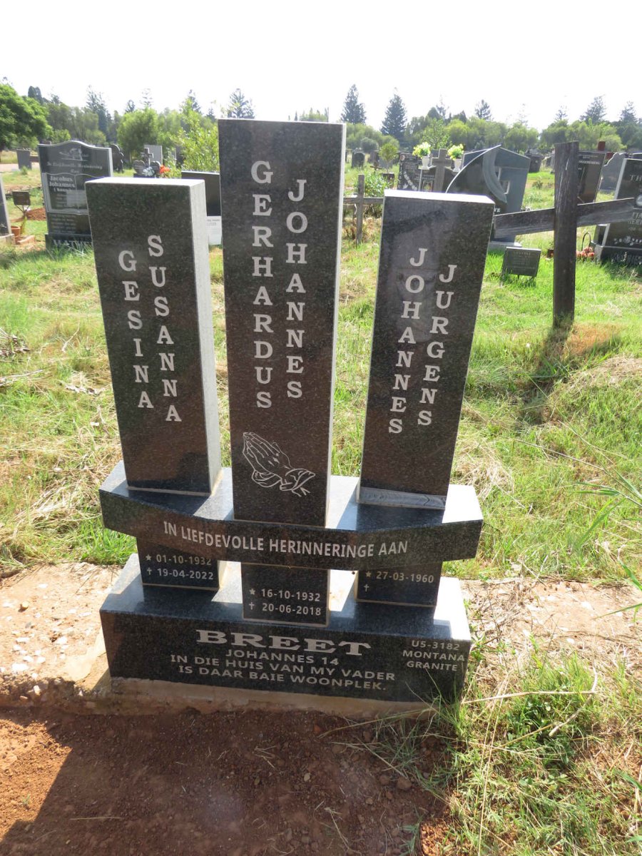 BREET Gerhardus Johannes 1932-2018 & Gesina Susanna 1932-2022 :: BREET Johannes Jurgens 1960-