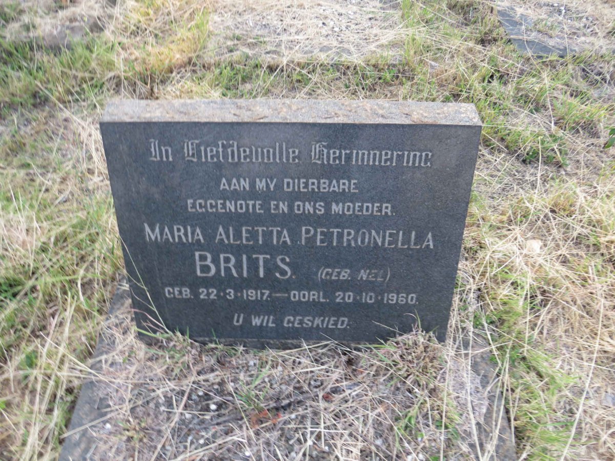 BRITS Maria Aletta Petronella nee NEL 1917-1960
