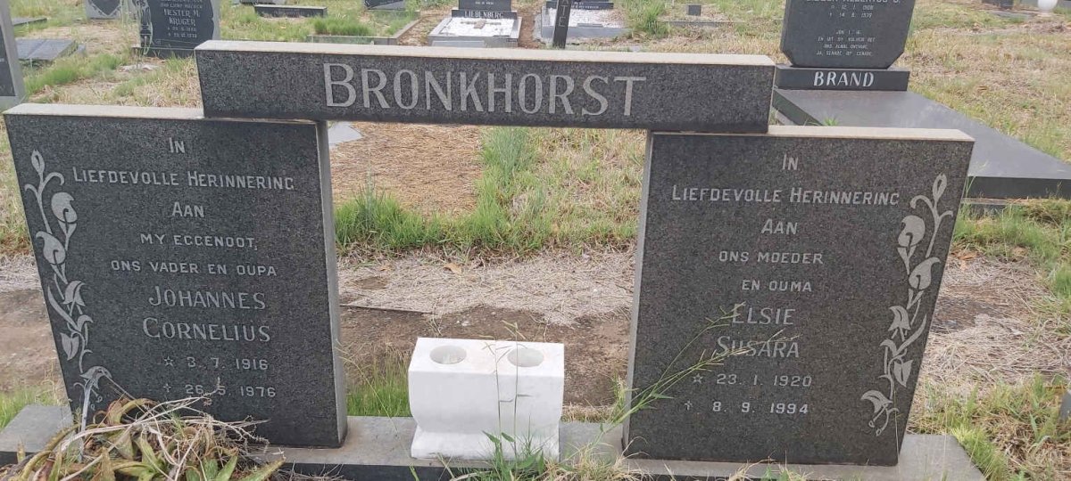 BRONKHORST Johannes Cornelius 1916-1976 & Elsie Susara 1920-1994