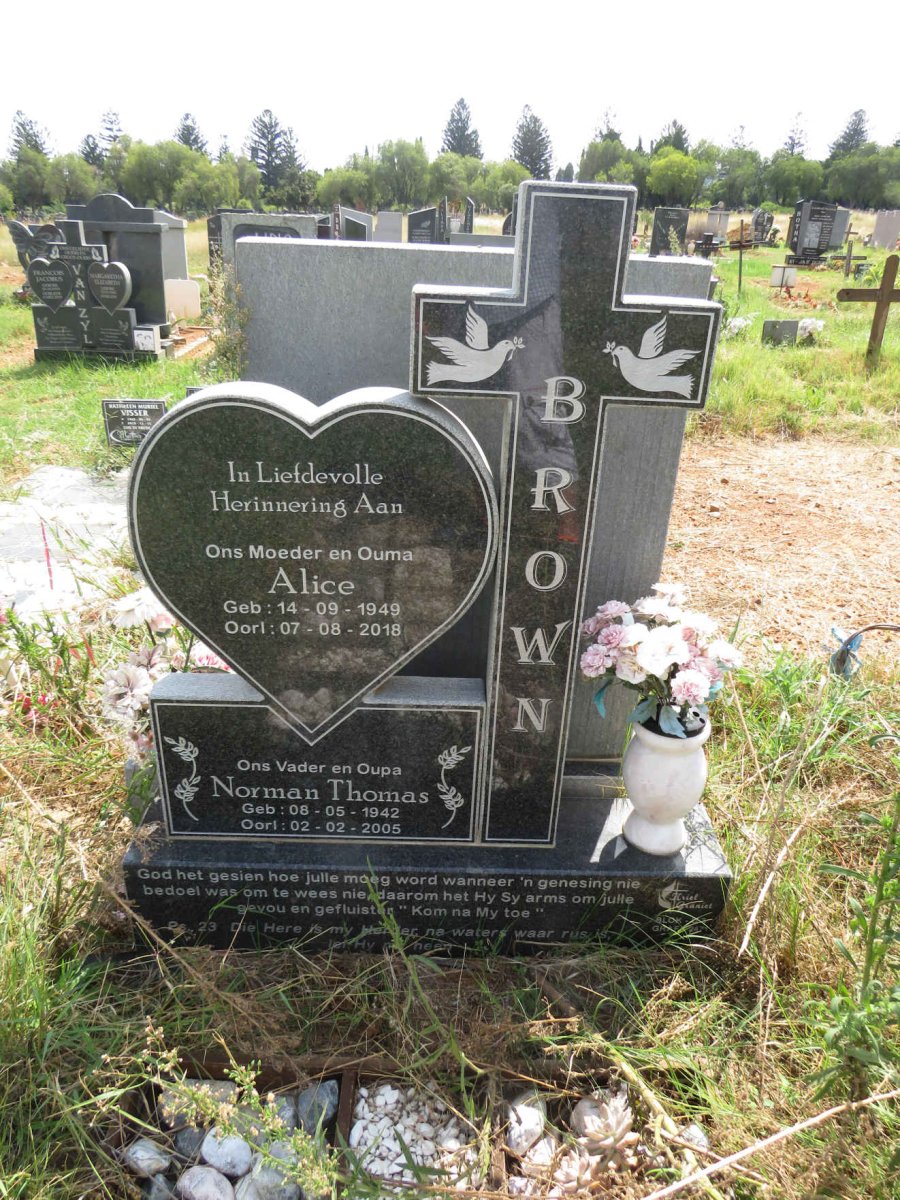 BROWN Norman Thomas 1942-2005 & Alice 1949-2018
