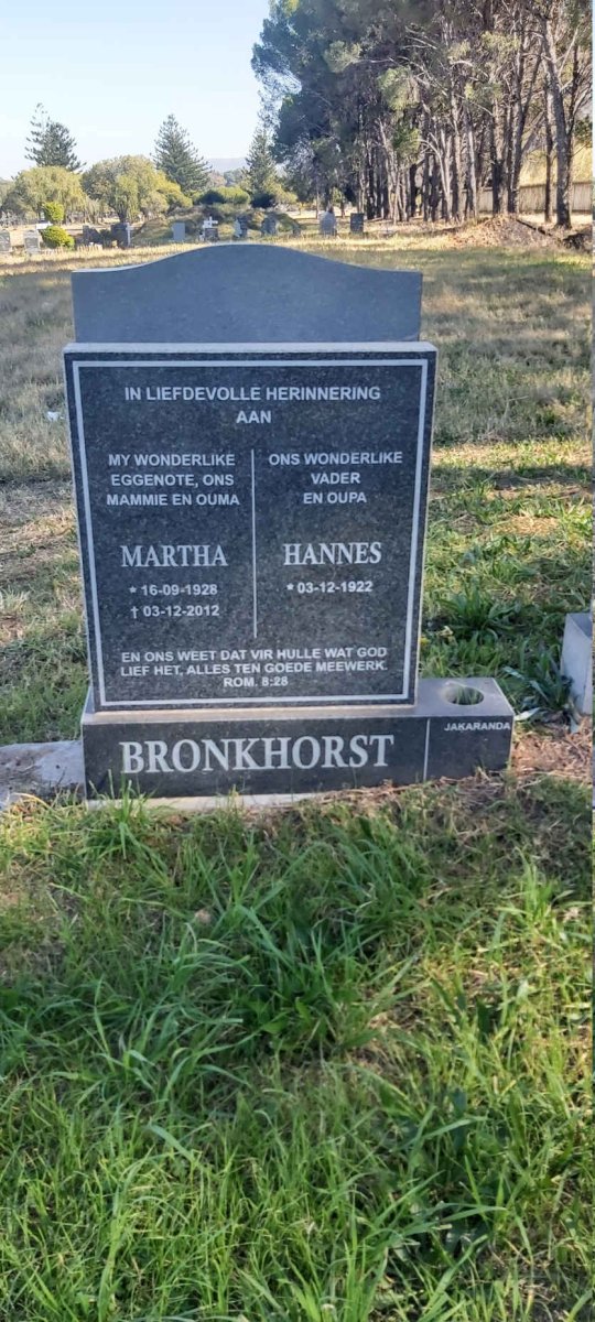 BRONKHORST Hannes 1922- &amp; Martha 1928-2012