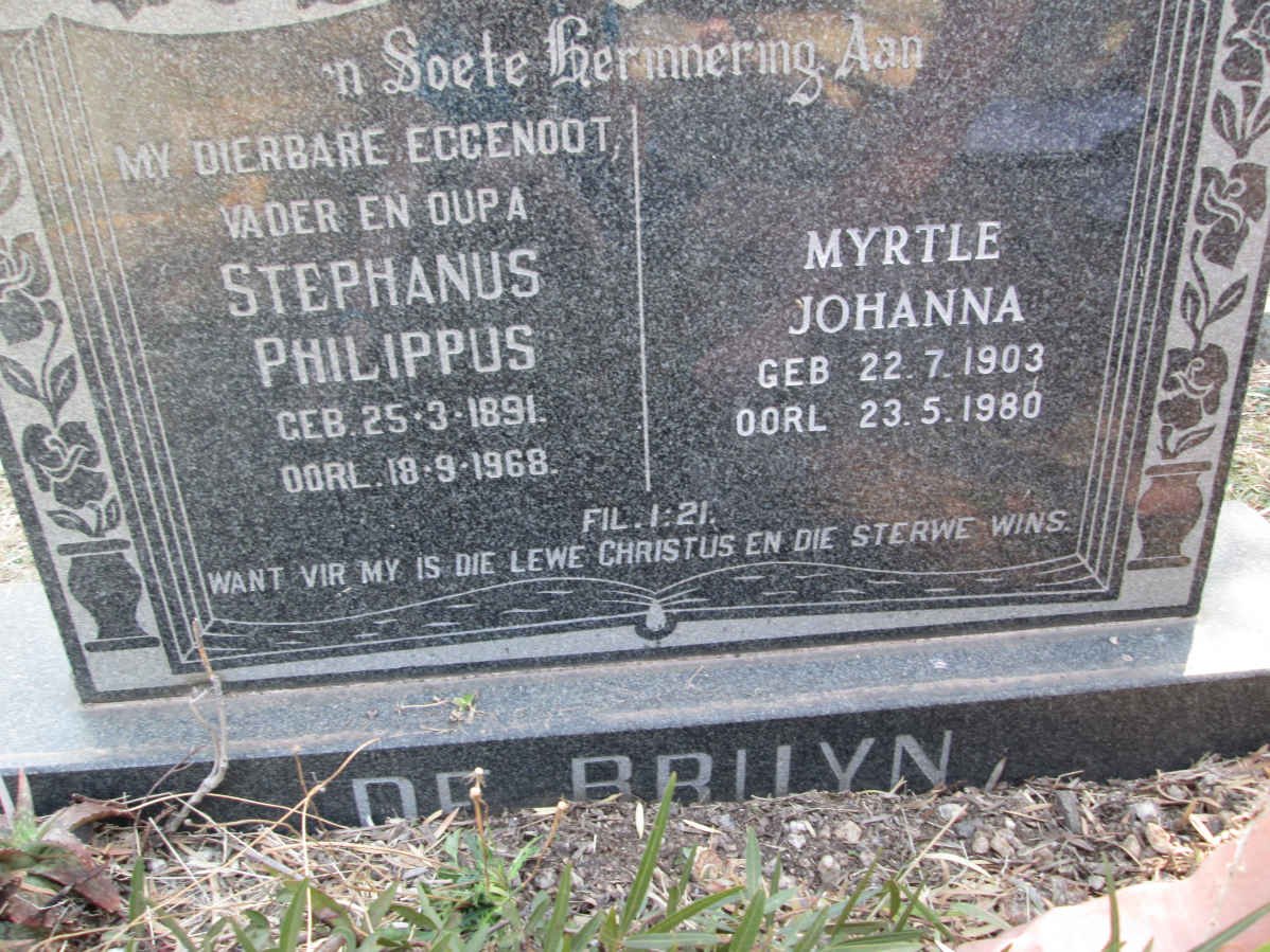 BRUYN Stephanus Phillippus1891-1968 &amp; Myrtle Johanna 1903-1980