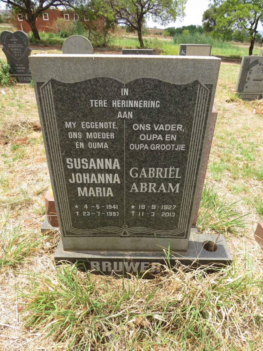 BRUWER Gabriel Abram 1927-2013 & Susanna Johanna Maria 1941-1997