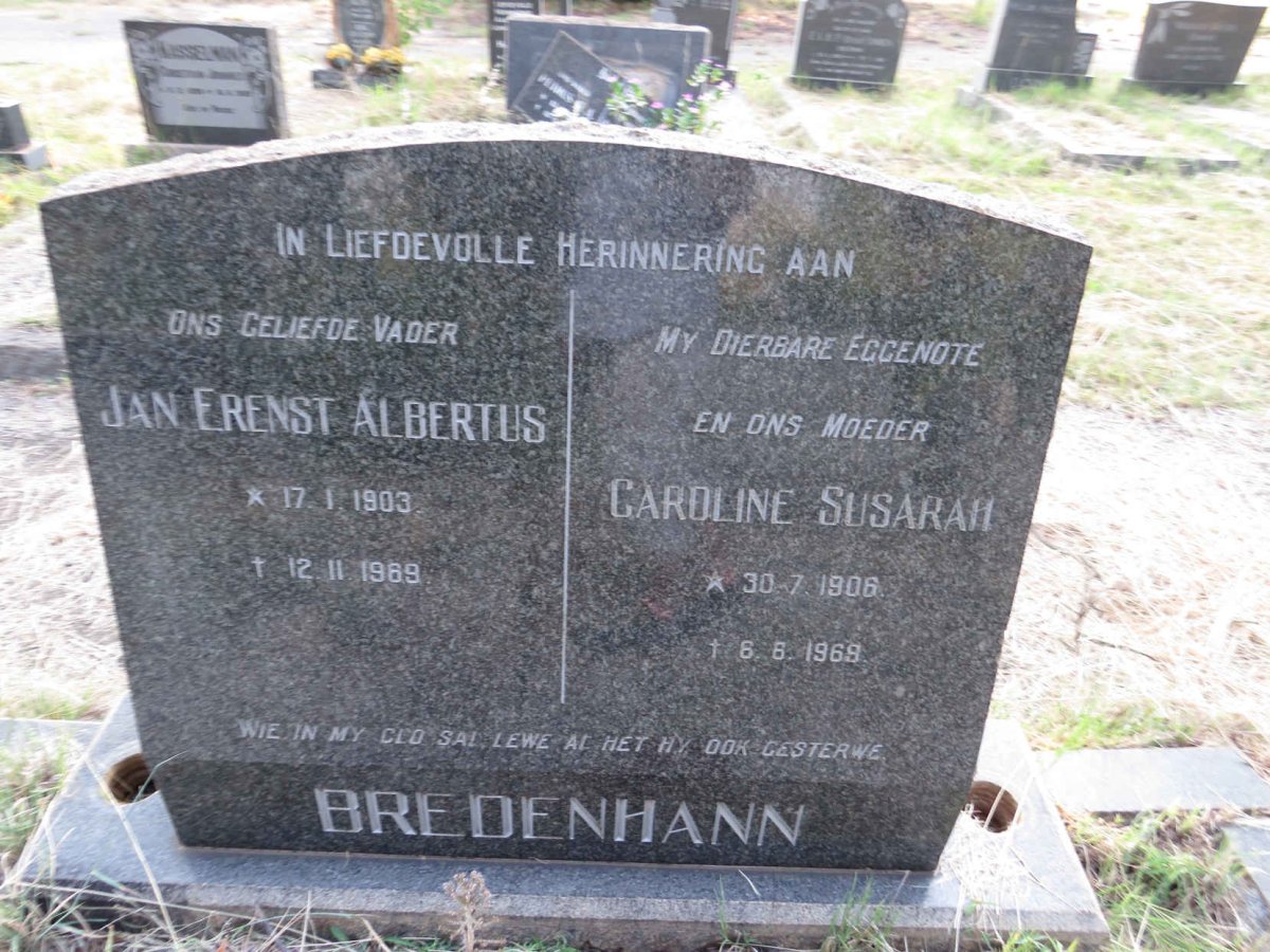 BREDENHANN Jan Erenst Albertus 1903-1969 & Caroline Susarah 1906-1969