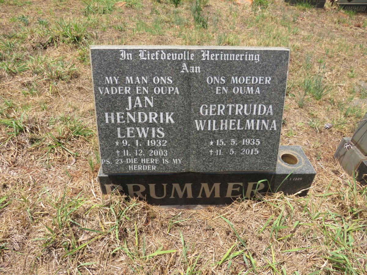 BRUMMER Jan Hendrik Lewis 1932-2003 & Gertruida Wilhelmina 1935-2015