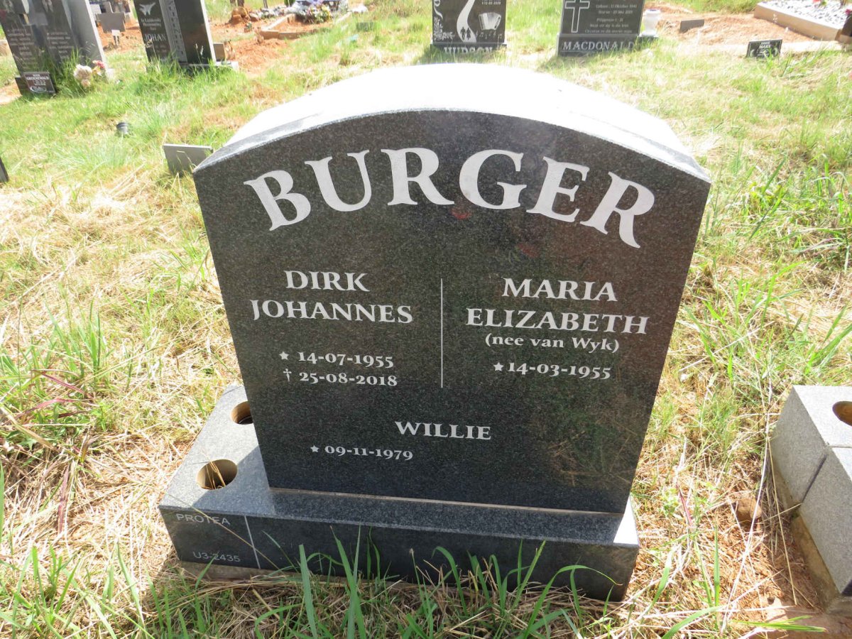 BURGER Dirk Johannes 1955-2018 & Maria Elizabeth VAN WYK 1955- :: BURGER Willie 1979-