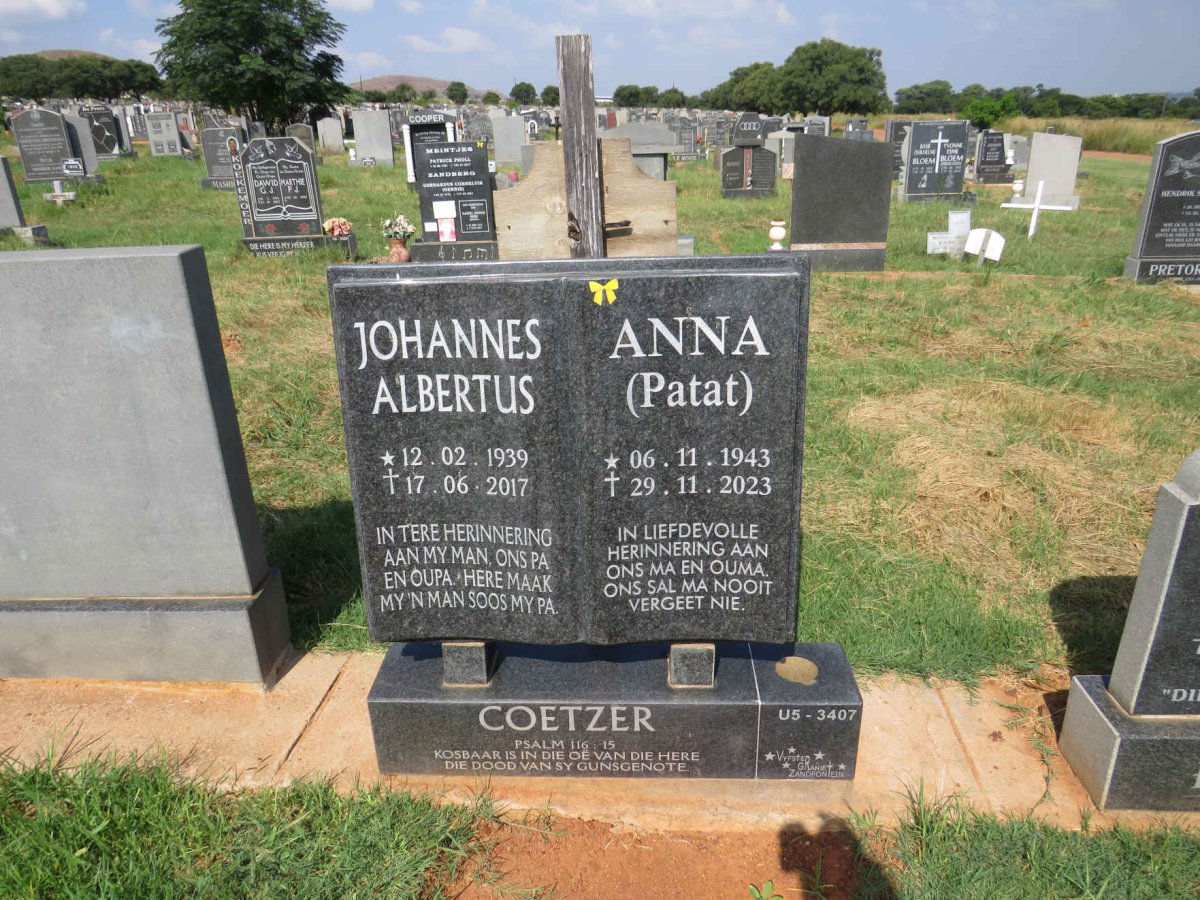 COETZER Johannes Albertus 1939-2017 & Anna 1943-2023