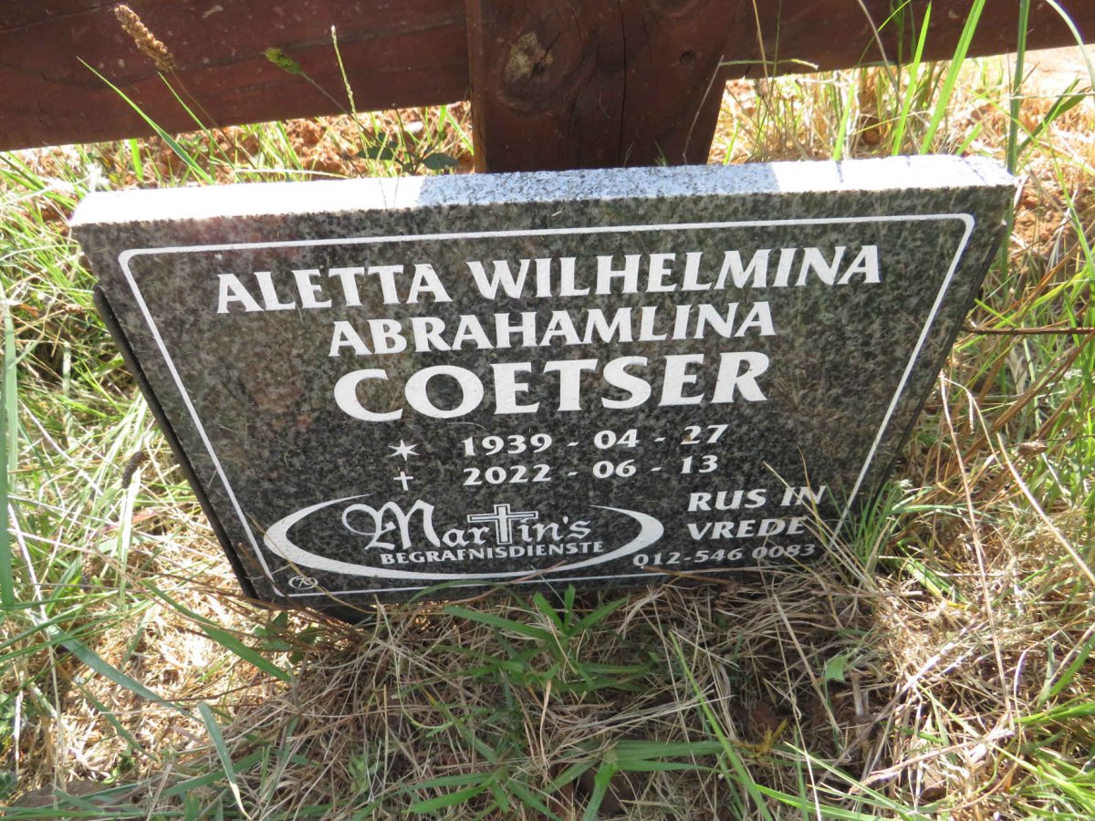 COETSER Aletta Wilhelmina Abrahamlina 1939-2022