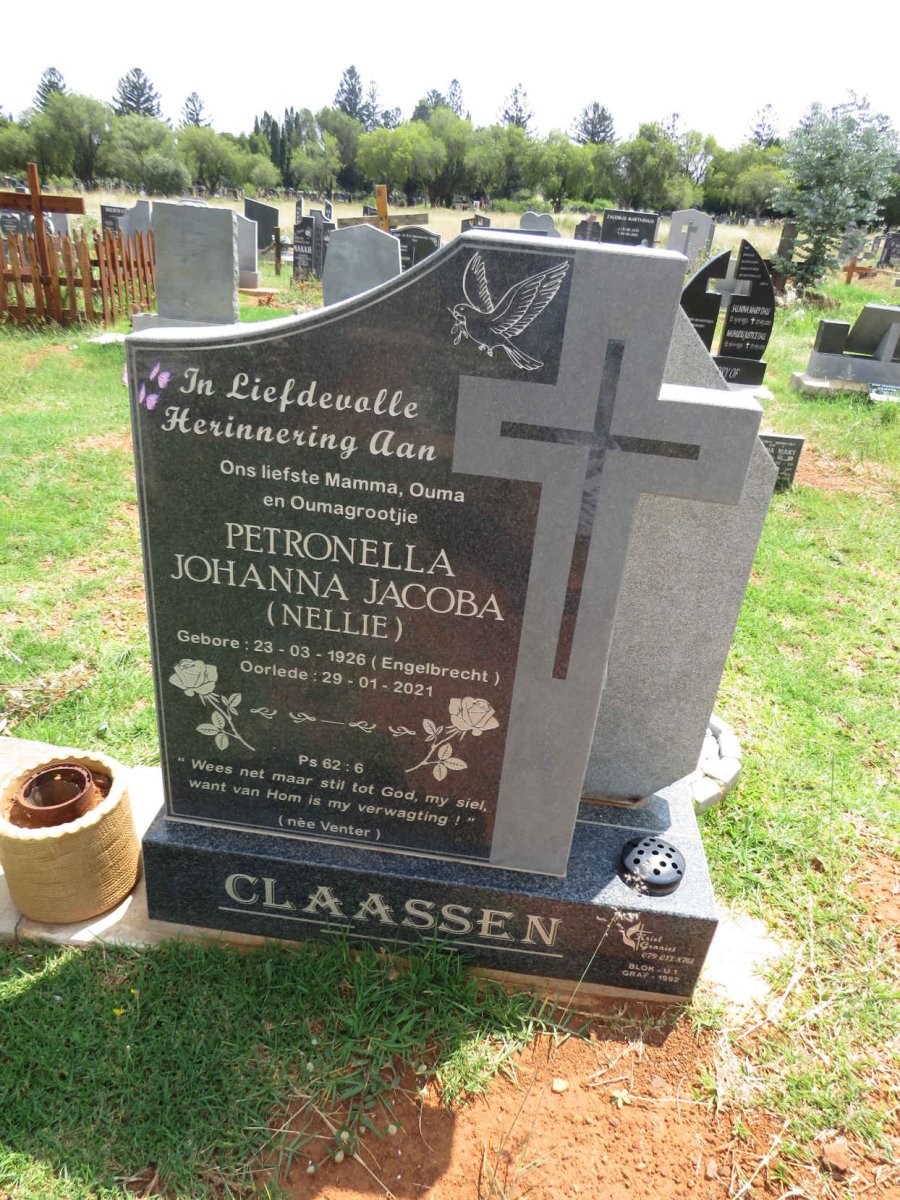 CLAASSEN Petronella Johanna Jacoba nee ENGELBRECHT 1926-2021