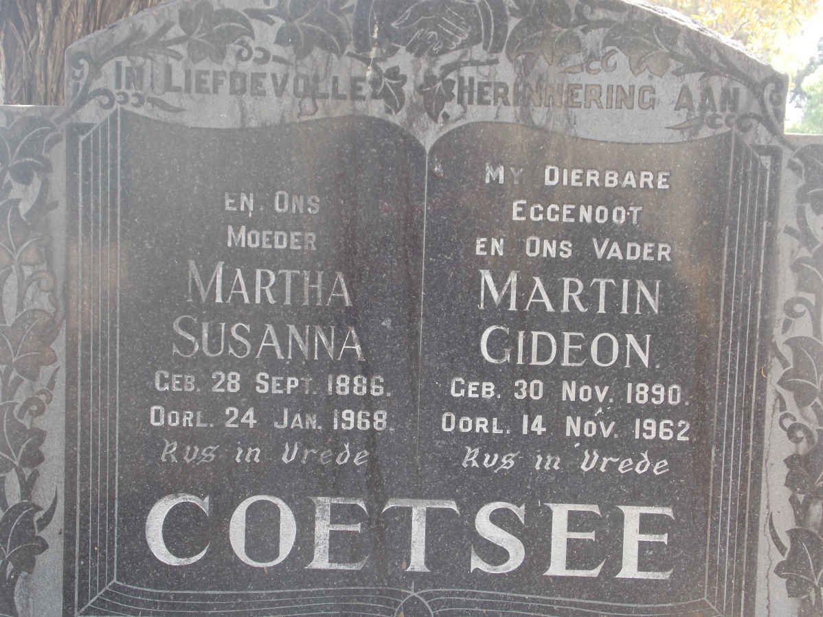 COETSEE Martin Gideon 1890-1962 &amp; Martha Susanna 1886-1968
