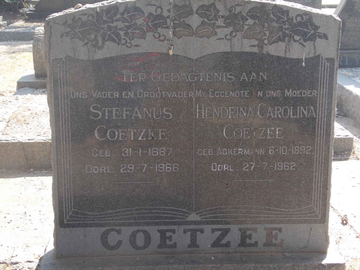 COETZEE Stefanus 1887-1988 &amp; Hendrina Carolina ACKERMANN 1892-1962