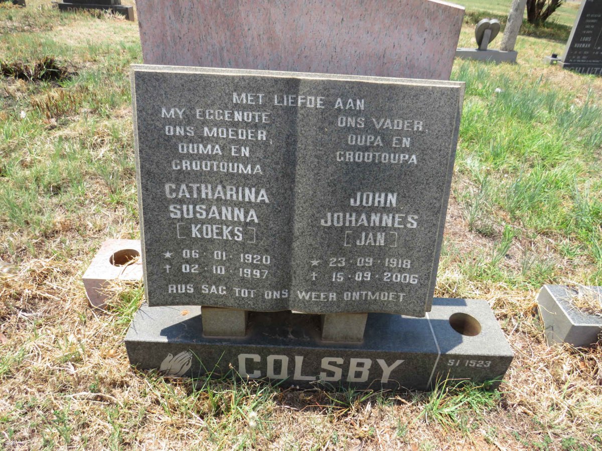 COLSBY John Johannes 1918-2006 & Catharina Susanna 1920-1997