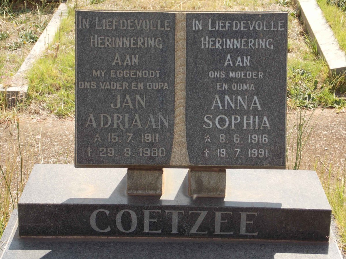 COETZEE Jan Adriaan 1911-1980 &amp; Anna Sophia 1916-1991