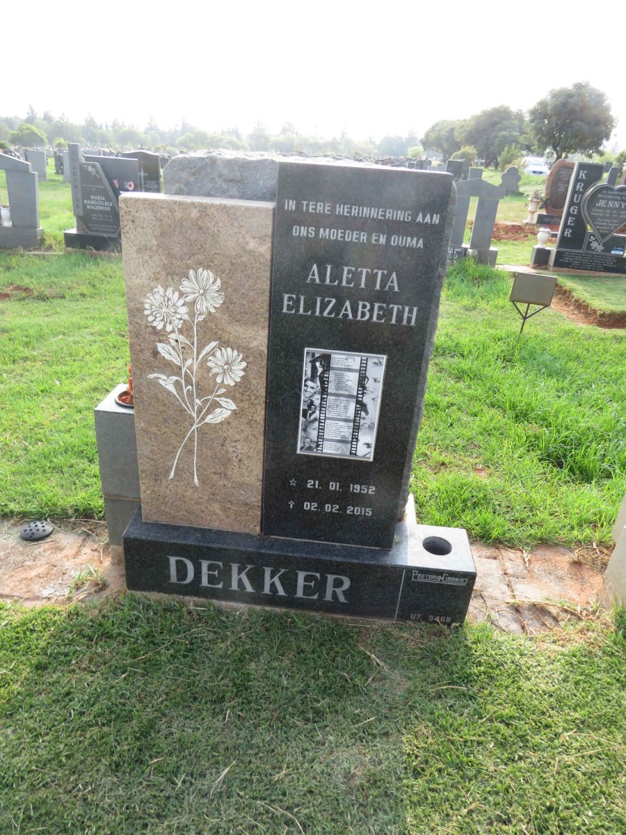 DEKKER Aletta Elizabeth 1952-2015