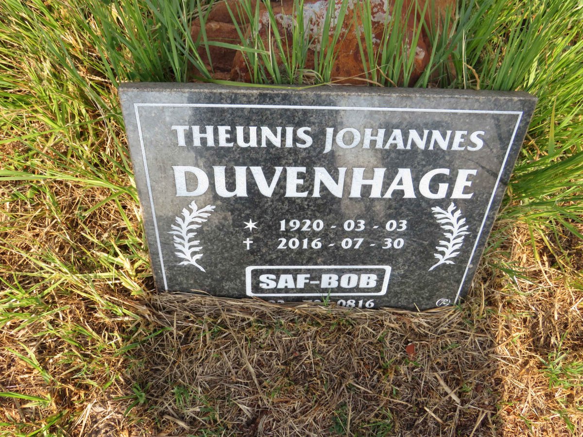 DUVENHAGE Theunis Johannes 1920-2016