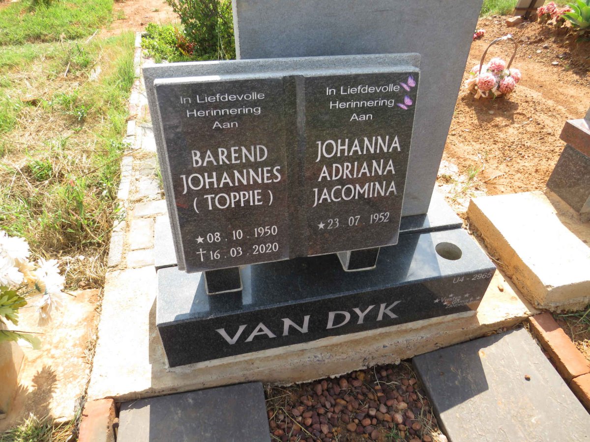 DYK Barend Johannes, van 1950-2020 & Johanna Adriana Jacomina 1952- 