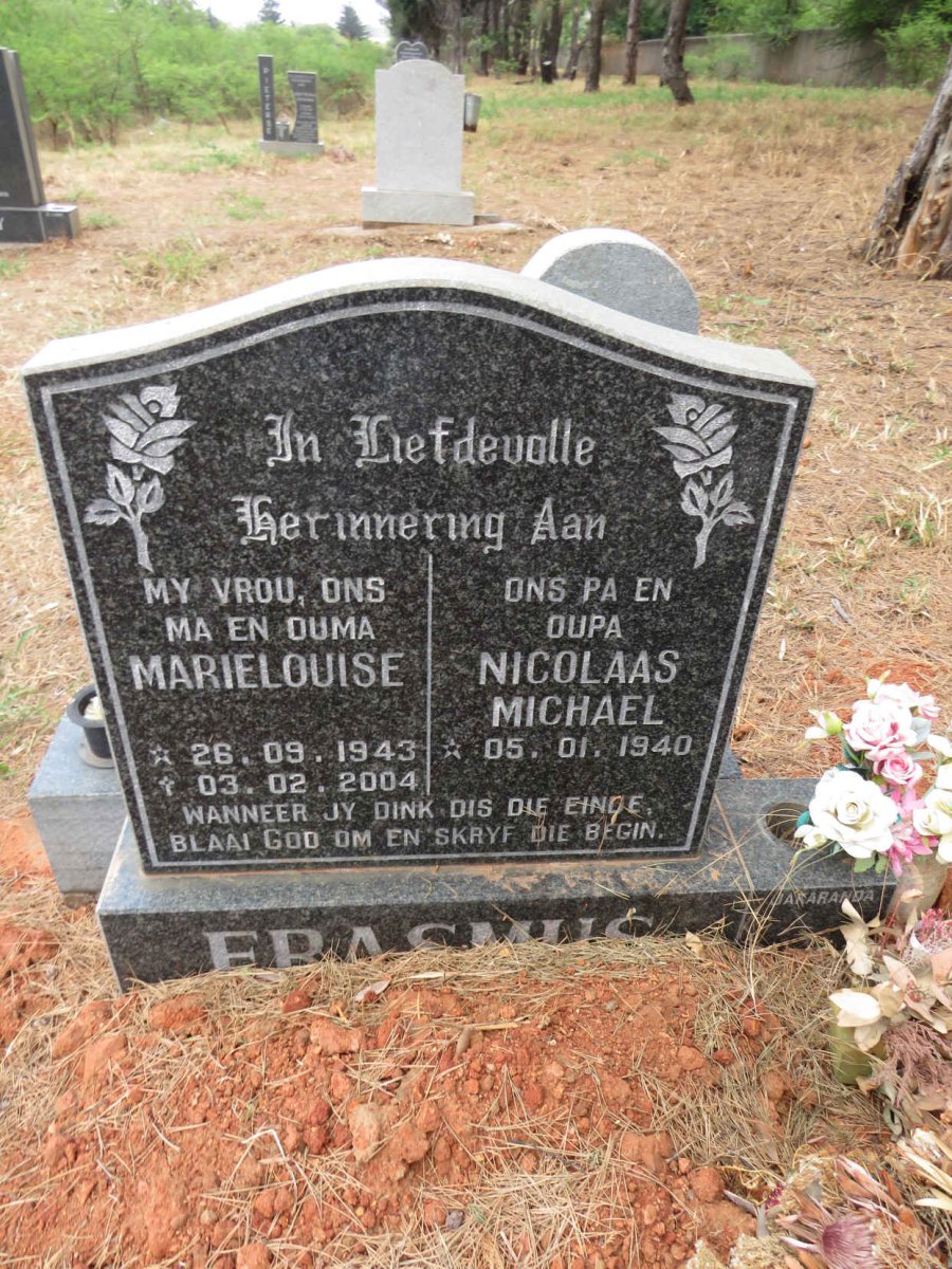 ERASMUS Nicolaas Michael 1940- & Marielouise 1943-2004