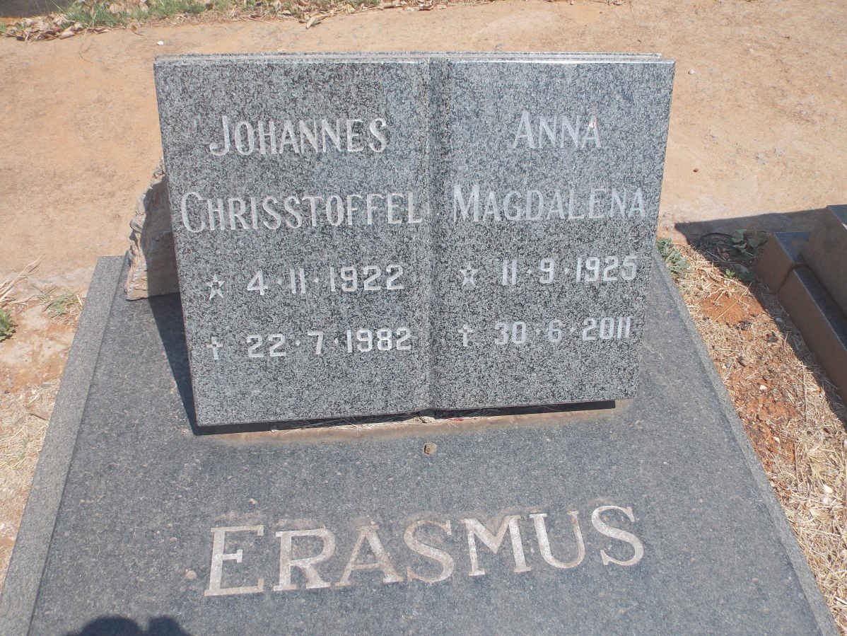 ERASMUS Johannes Chrisstoffel 1922-1982 &amp; Anna Magdalena 1925-2011