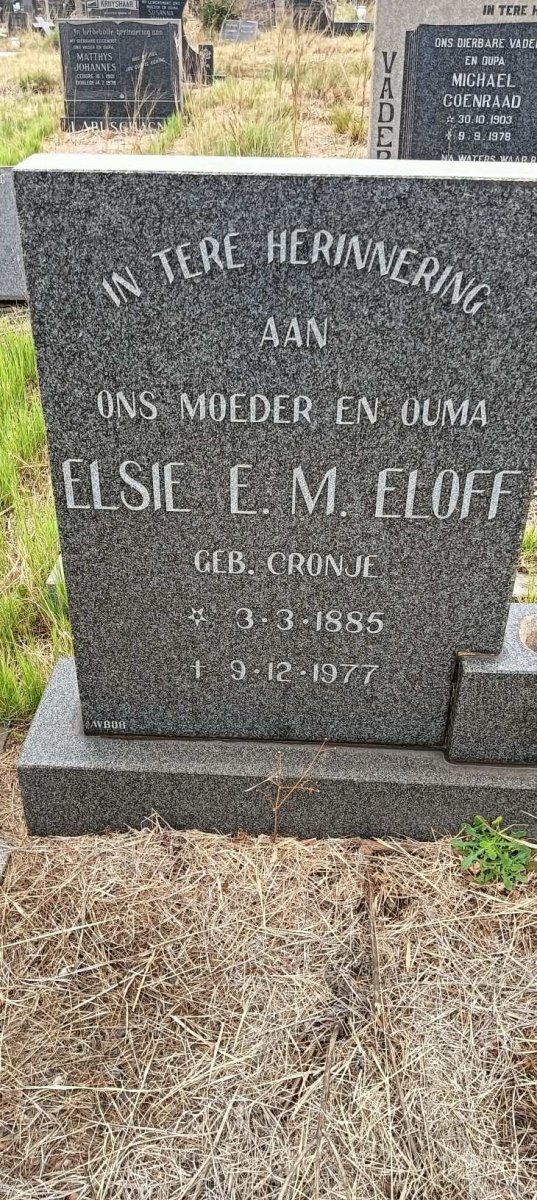 ELOFF Elsie E.M. nee Cronje 1885-1977