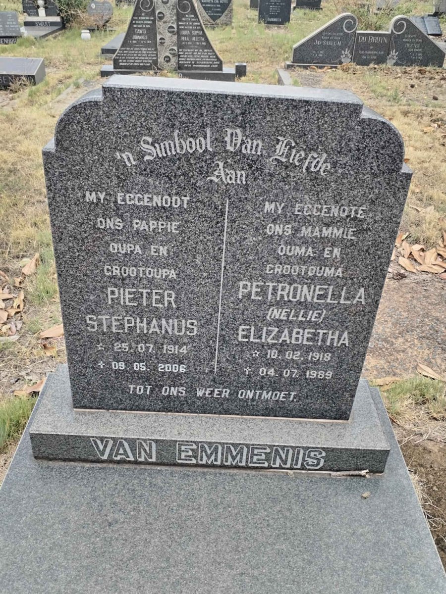 EMMENIS Pieter Stephanus, van 1914-2006 & Petronella Elizabetha 1918-1989