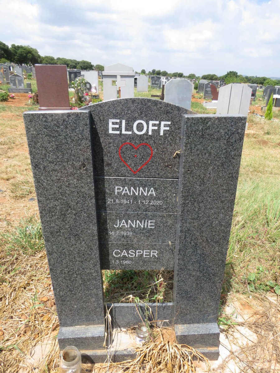 ELOFF Panna 1941-2020 :: ELOFF Jannie 1939- :: ELOFF Casper 1960- 