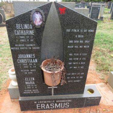 ERASMUS Johannes Christiaan 1932-2001 :: ERASMUS Belinda Catharine 1960-2003 :: ERASMUS Ellen Maria 1958-1997 