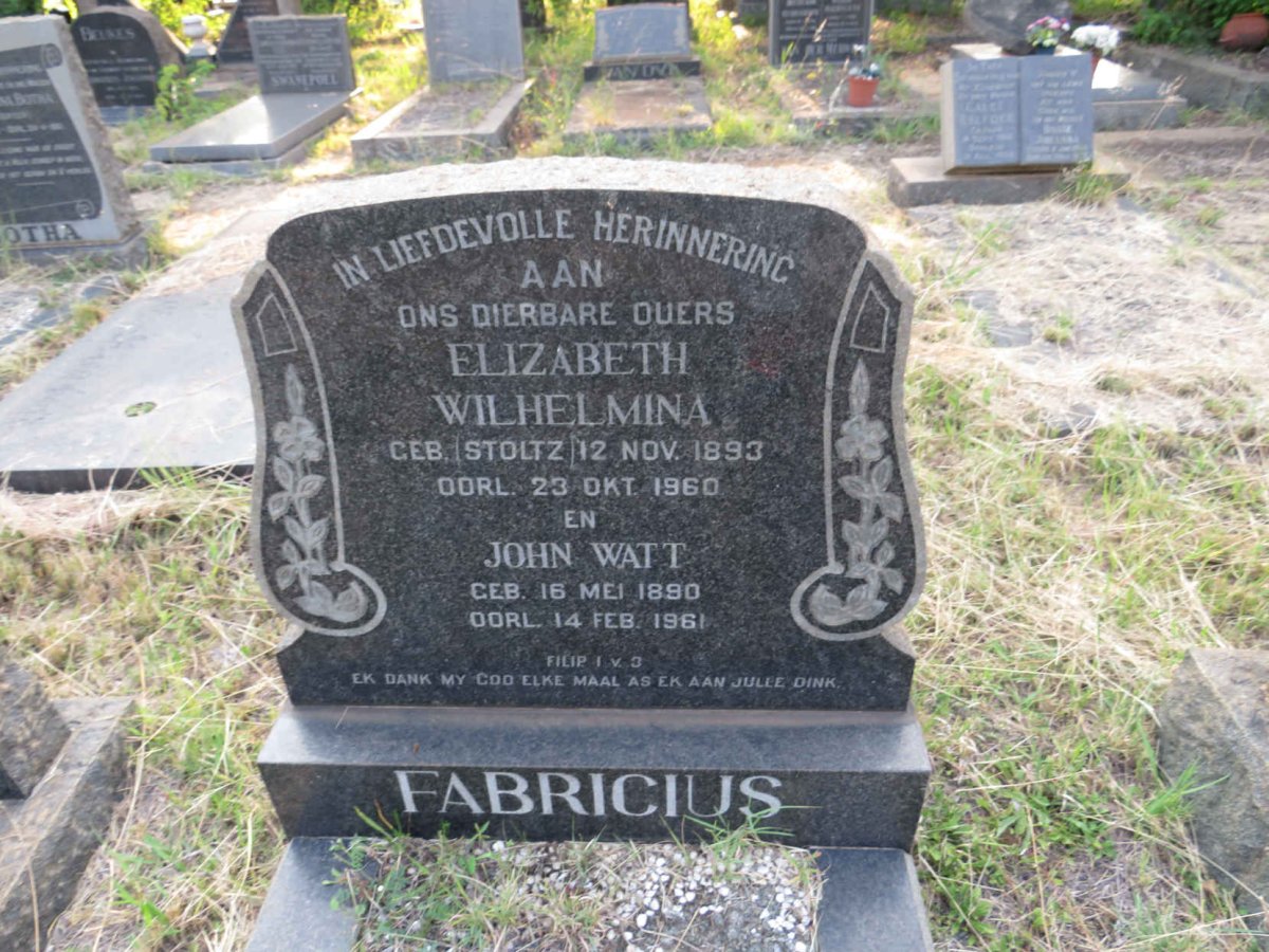FABRICIUS John Watt 1890-1961 & Elizabeth Wilhelmina STOLTZ 1893-1960
