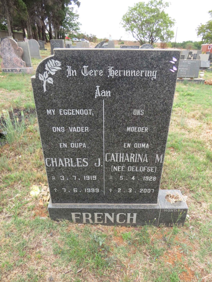 FRENCH Charles J. 1919-1999 & Catharina M. OELOFSE 1928-2007