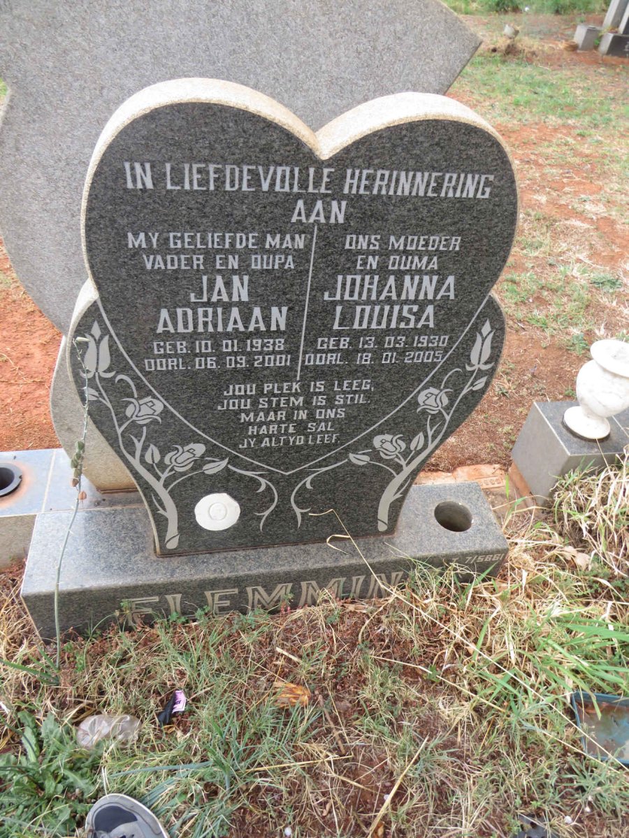 FLEMMING Jan Adriaan 1938-2001 & Johanna Louisa 1930-2005