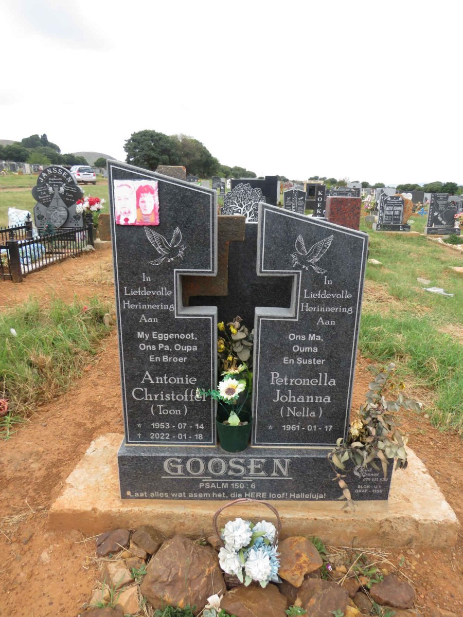 GOOSEN Antonie Christoffel 1953-2022 & Petronella Johanna 1961-