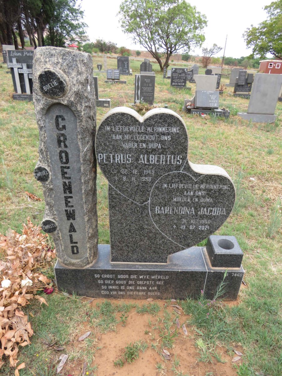 GROENEWALD Petrus Albertus 1949-1998 & Barendina Jacoba 1950-2021